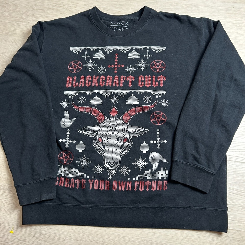 BlackCraft Cult Ugly Christmas Sweater Sweatshirt XL Baphomet Goat Pentagram